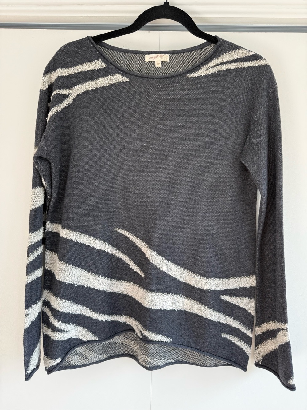 Mystree Charcoal Abstract Stripe Boucle Sweater S